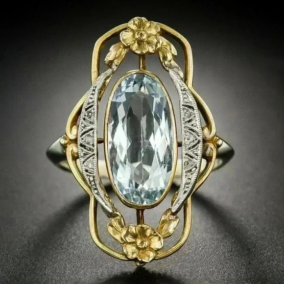 New Gorgeous Bridgerton Regency Era Look 925 Silver Aquamarine CZ Ring - Picture 1 of 4